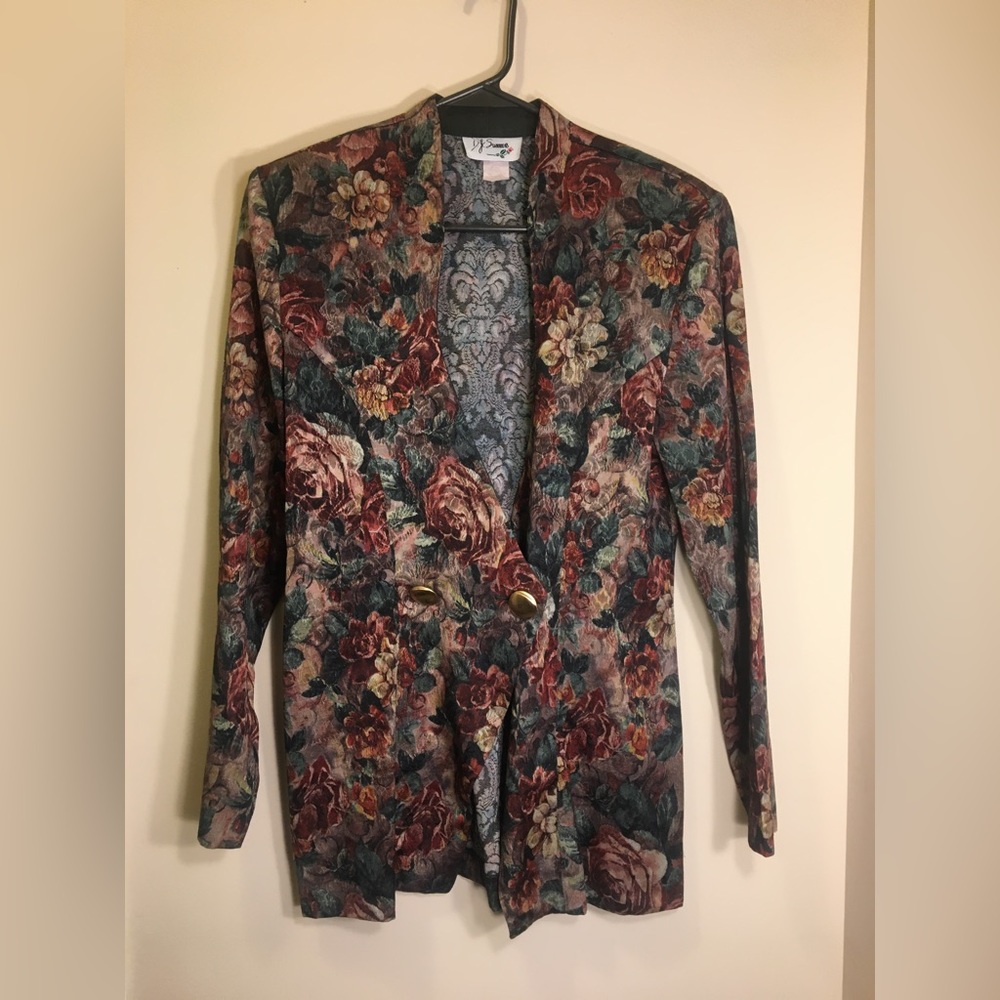 Vintage 80s DJ Summer Floral Print Blazer Size 5 Nanny Fran Vibes Flower Print